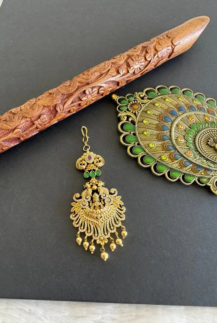 Antique Gold tone Lakshmi Peacock Tikka